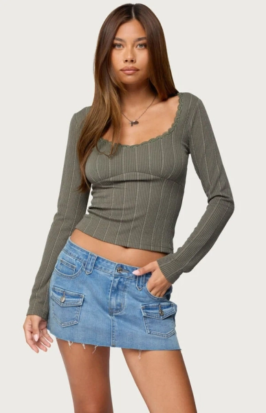 Beatrix Lacey Ribbed Top