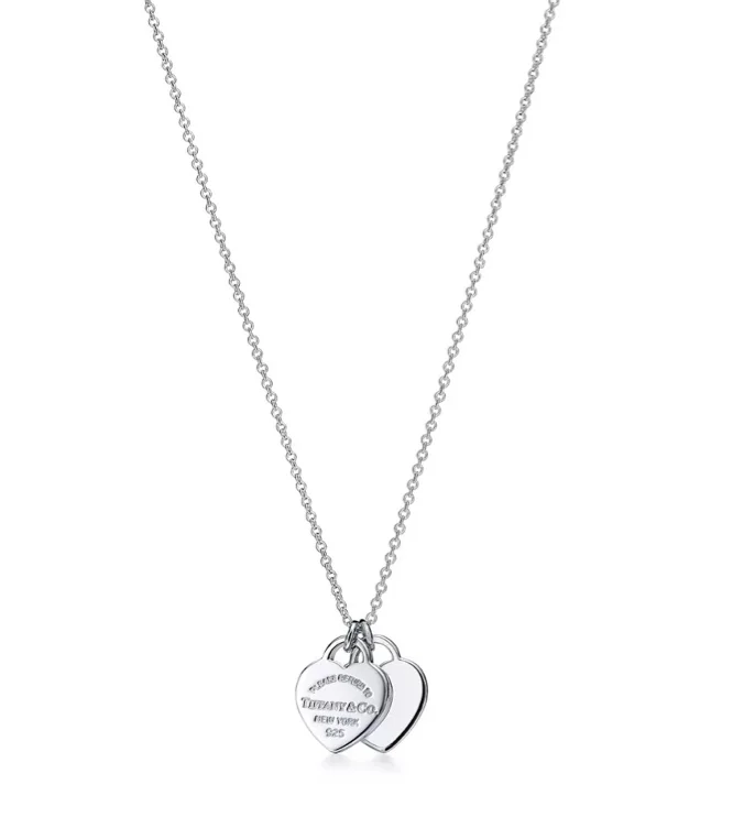 Return to Tiffany® Pink Double Heart Tag Pendant in Silver, Mini