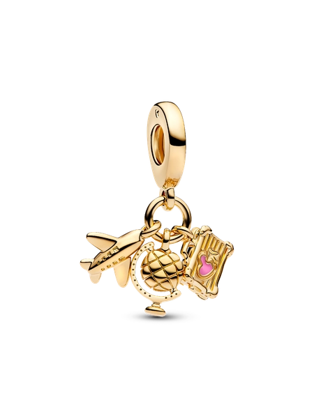 Airplane, Globe & Suitcase Triple Dangle Charm
