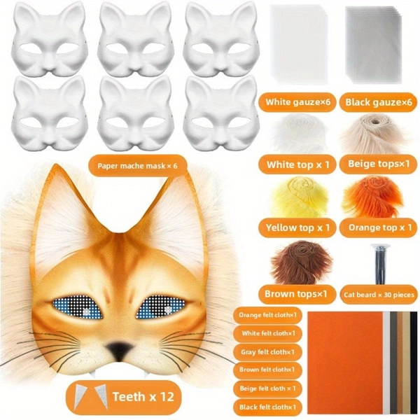 Blank Cat Mask for a Cosplay Suit, Perfect for Halloween Masquerade with Fabric Straps