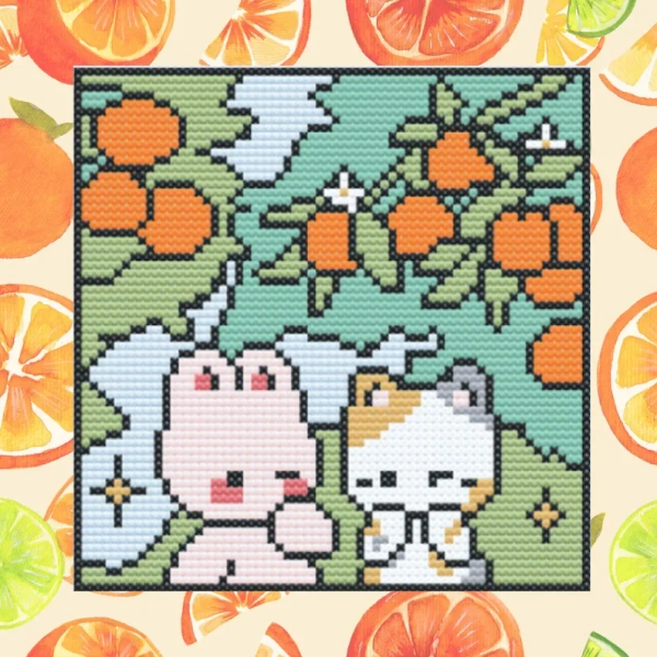 Tangerine Friends Counted Cross Stitch PDF | Kawaii | DMC