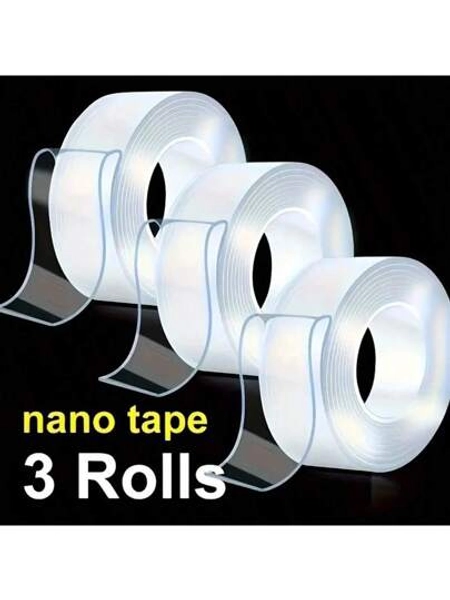 [3 Rolls Double-Sided Tape] 3 Rolls Strong Adhesive Double-Sided Heavy-Duty Installation Tape | Reusable Seamless Nano Tape, Suitable For Home Office And Automotive Use