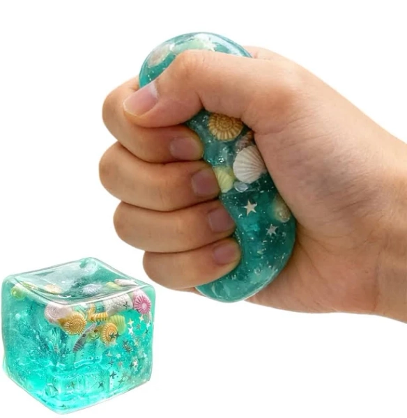 Squishys Ice Cube Fidget Toy: Ice Cubes Stress Balls with Ocean Shells Inside Soft Slow Rise Squishies Sensory Toys for Relaxation and Focus -