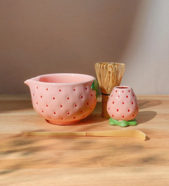 Handmade Pink Strawberry Matcha Set, Ceramic Matcha Bowl With Spout, Matcha Whisk Set, Japanese Tea Ceremony Gift, Matcha Gift for Her - Etsy