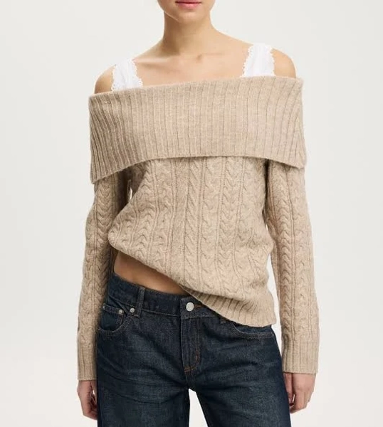 Cotton On Women's Fluffy Cable Off Shoulder Knit