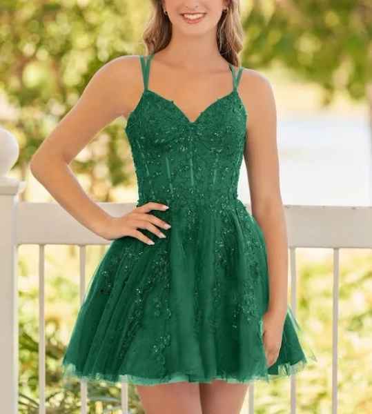 KissProm A-Line Lace Spaghetti-Strap Homecoming Dress