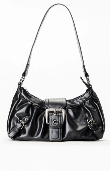 Faux Leather Buckle Shoulder Bag