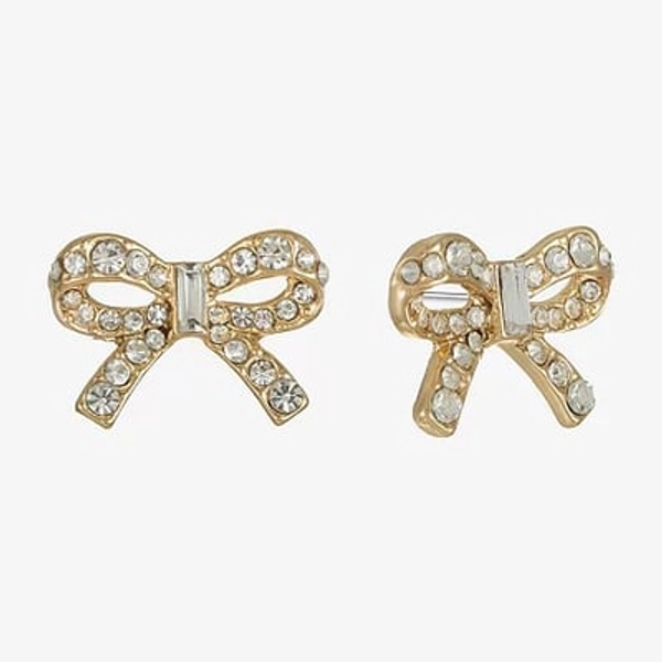 Monet Jewelry Gold Tone Glass 20mm Bow Stud Earrings, One Size, White