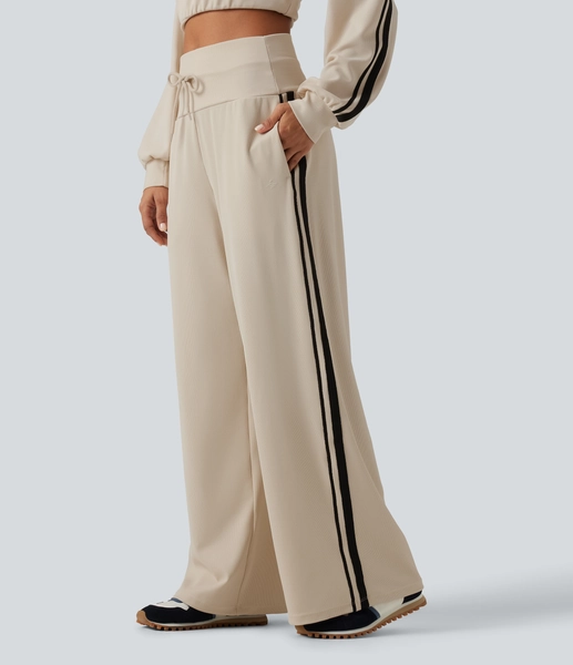 XS (Regular) High Waisted Drawstring Wide Leg Side Stripe