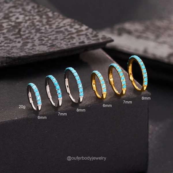 20G Turquoise Stone Hinged Segment Nose Ring/Small Hoop Earrings/Paved Cartilage Hoop/Nostril Hoop/Silver Conch/Helix Hoops/Everyday Earring