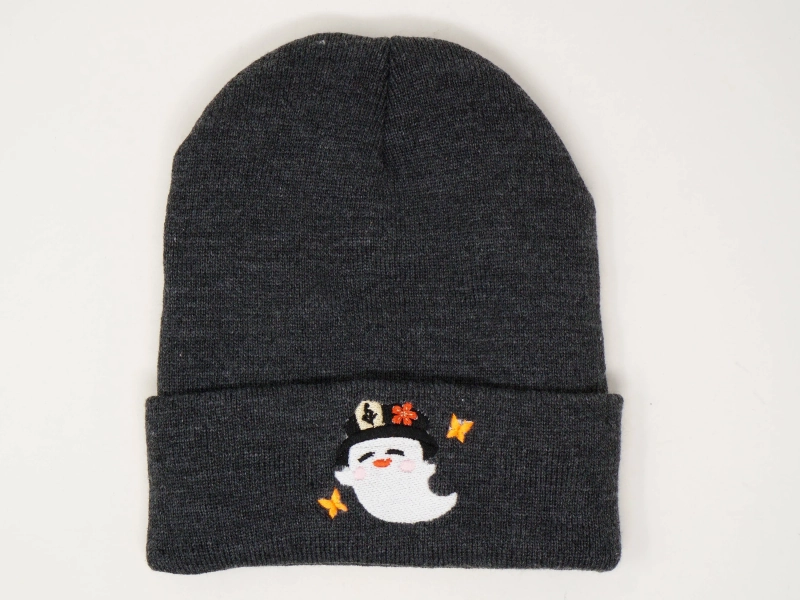 Genshin Impact Hutao Ghost Embroidered Beanie Hat, Warm Winter Insulate Lined Skull Hat