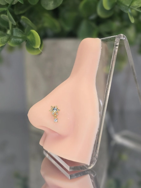 Floral Fling Nose Pin. Stainless Steel L-Shaped. Romantic Single Stone Dangle. Elegant Flower Nose Stud. Nariz.