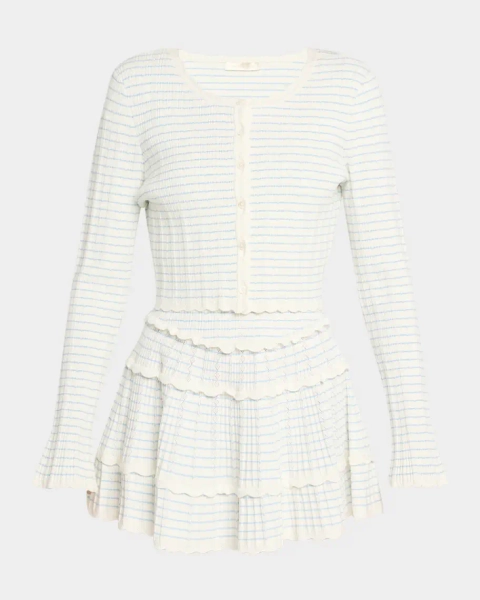 Media Striped Stretch Pointelle Cropped Cardigan