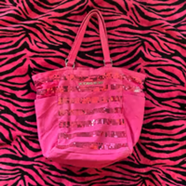 2000s Victorias Secret Hot Pink Sequin Beach Tote Bag