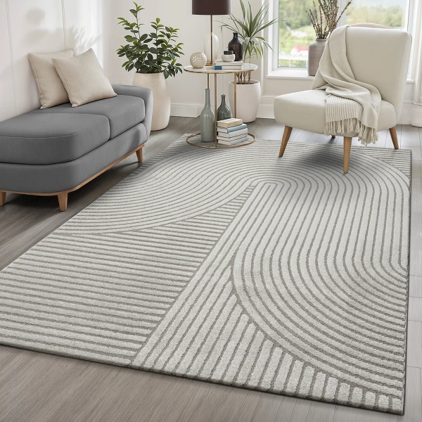 17 Stories Tandra - modern short pile carpet living room bedroom with high-low effect, 3D effect, high pile density and pleasantly soft, (Grey) | Wayfair.co.uk