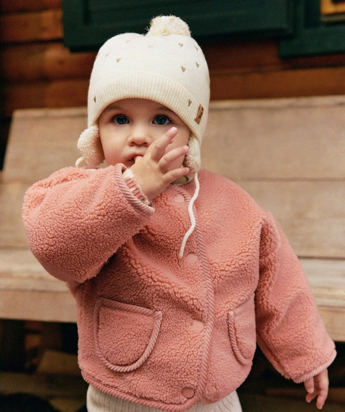 Veste bébé fille en sherpa rose