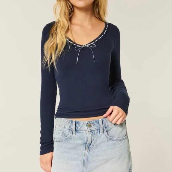 Hollister Women's Lace Trim Long-Sleeve Top