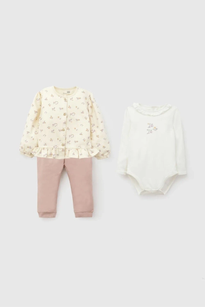 Set polerón/body flores niña beige 0/3M a 18/24M