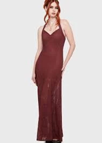 Killstar Lilith's Garden Maxi Dress Brown Burgundy - Bruin / L