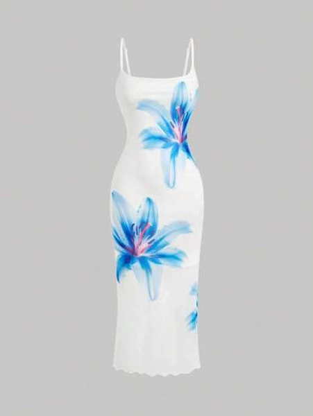 SHEIN MOD Women Elegant Floral Print Spaghetti Strap Dress
