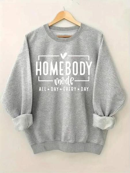 Women's HOMEBODY Printed Christmas Casual Sweatshirt, Long Sleeved Pullover, Comfortable Fit, Round Neck Design, Breathable Fabric, Casual And Fashionable Top, Suitable For Family Gatherings And Trave