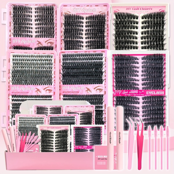 13 Counts in one Box Individual Eyelash Extensions Kit, Mixed Length DIY Eyelash Kit, Style False Eyelashes with 2 Tweezers & 2 Eyelash Fixer Glue 4 Boxes lashes Professional Eye Enhancement Tools, Cosmetic, Makeup, Lash Clusters, Comprehensive Kit