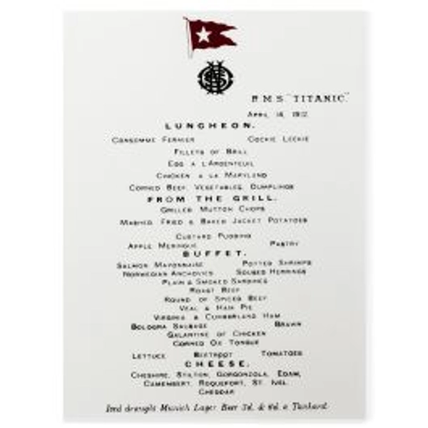 Titanic 1st Class Menu