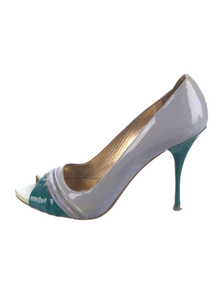 Patent Leather Colorblock Pattern Pumps