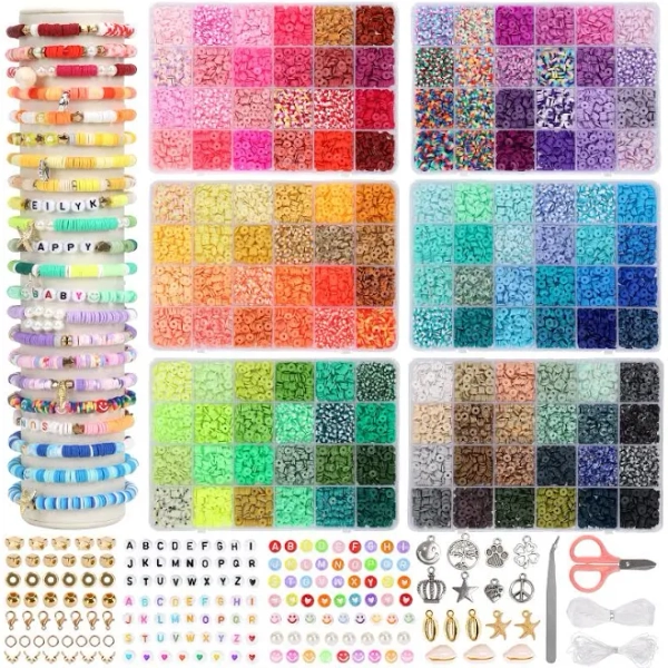 Quefe 15000pcs 144 Colors Clay Beads Charm Bracelet Making Kit