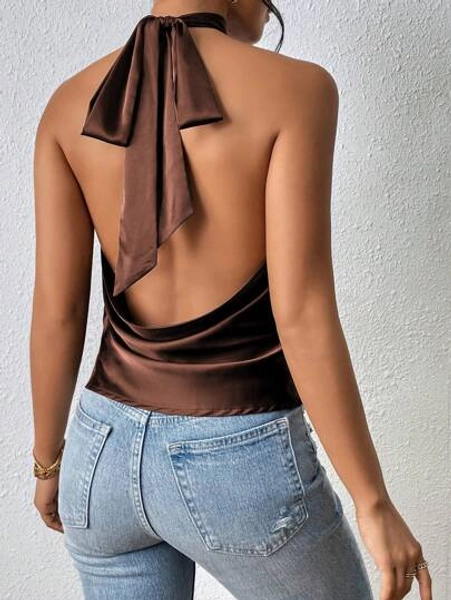 Firerie Women Halter Backless Tank Top, Casual And Fashionable For Daily Wear Chocolate Brown Topbackless Blousebackless Topcoffee Brown Top