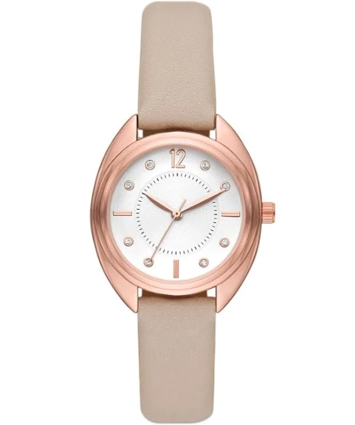 Time and Tru Women's Wristwatch with Blush Faux Leather Strap