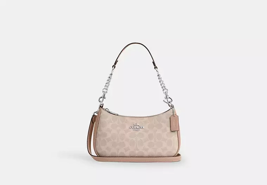 Silver/Sand/Taupe Teri Shoulder Bag In Signature Canvas