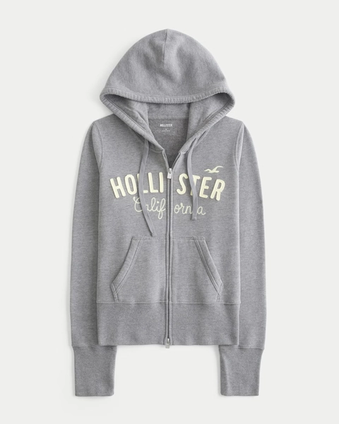 Hollister Feel Good Zip-Up Logo Graphic Hoodie