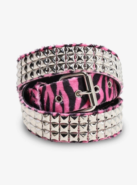 Pink Zebra Three Row Pyramid Stud Belt