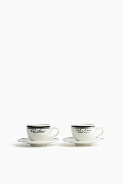 2-Pack Porcelain Espresso Cups with Saucers - White/black