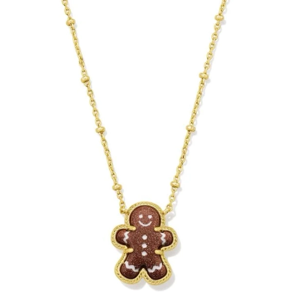 Kendra Scott Gingerbread Gold Short Pendant Necklace with Brown Goldstone