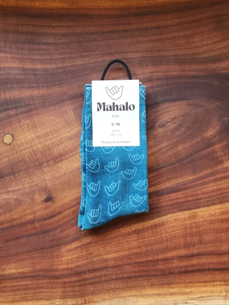 Teal Hawaii Shaka Socks. Mahalo Socks. Green tropical socks. Aloha Print. Hawaii Print. Kauai designed. Cute socks. Hawaiian Print. Stocking