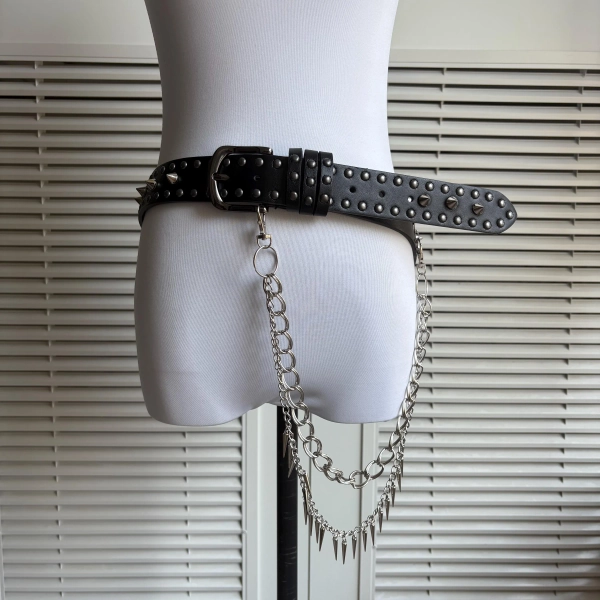 Handmade remake rivet blet leather belt waist chain belt punk belt y2k belt gothic style belt for women girl