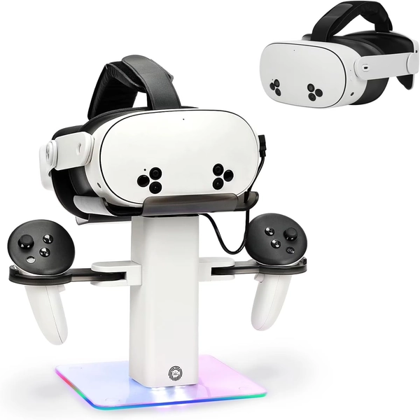 VR Stand Headset Charging Dock for Quest 3S/Quest 3/Quest 2, VR Headset Display Stand and Stable Bracket Storage Base, Bottom RGB LED Light - Walmart.com