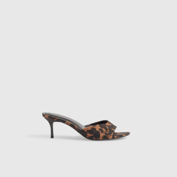 Brown Wide Fit Leopard Mule Heeled Sandals