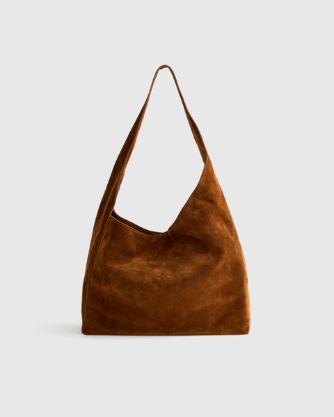 Italian Suede Slouchy Shoulder Bag in Chocolate Brown