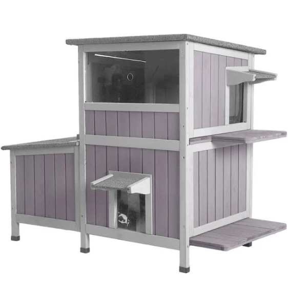 Aivituvin 2-Story Wooden Cat House with Asphalt Roof