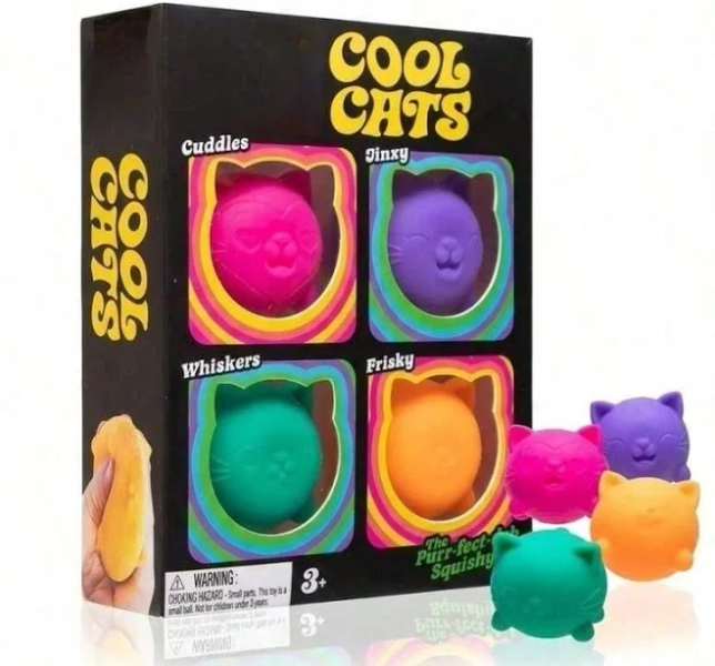 4pcs Multicolor Cool Cat Teenie NeeDo Fidget Toys Sensory Squishy Soft Silicone TPR Stress Squeeze For Kids Teens Adults Party Gifts