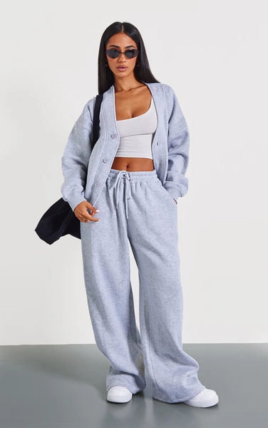 Petite Grey Marl Wide Leg Elasticated Drawstring Joggers