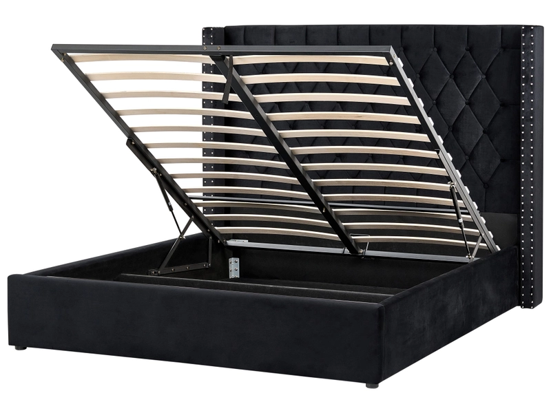 Ottoman Bed Velvet LUBBON 160 x 200 cm (EU King Size) Black