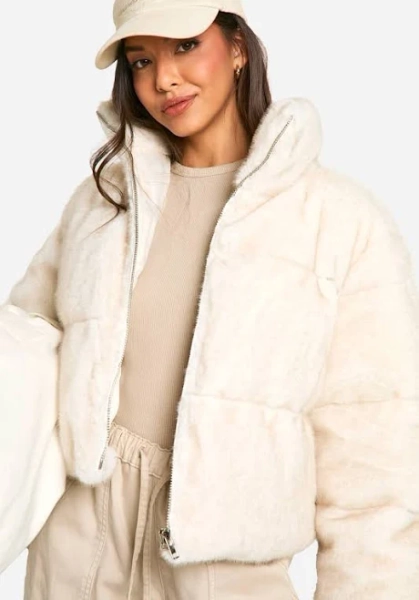 Boohoo Women's Faux Fur Puffer Jacket