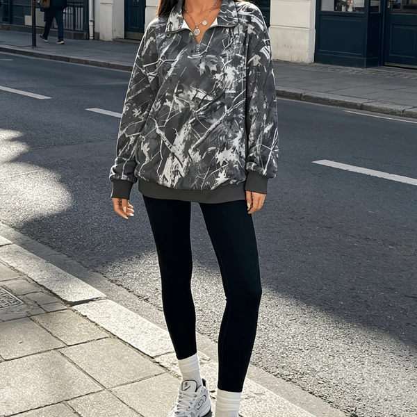 Women'S Camo Quarter Zip Thin And Breathable Pullover Sweatshirts Long Sleeve Sweatshirt Streetwear Tops