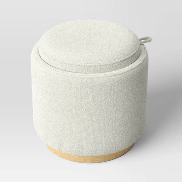 Round Upholstered Storage Ottoman Cream Boucle - Room Essentials™