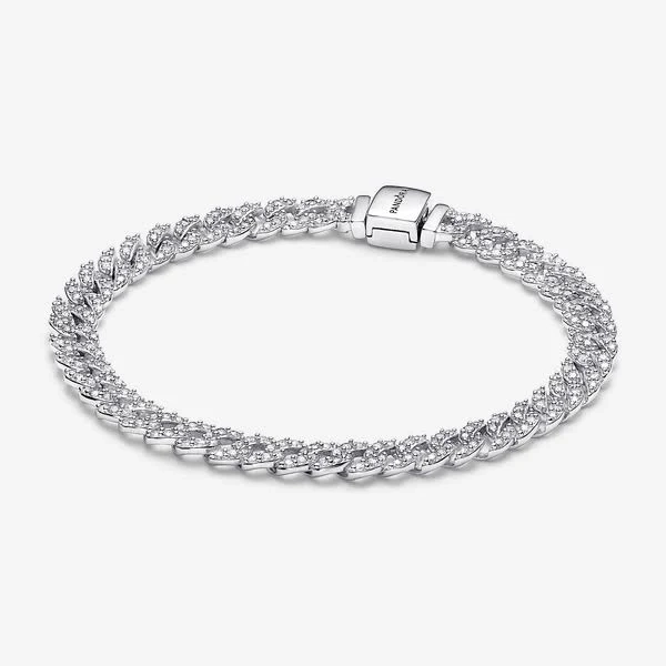 Pandora Sterling Silver Pavé Cuban Chain Bracelet