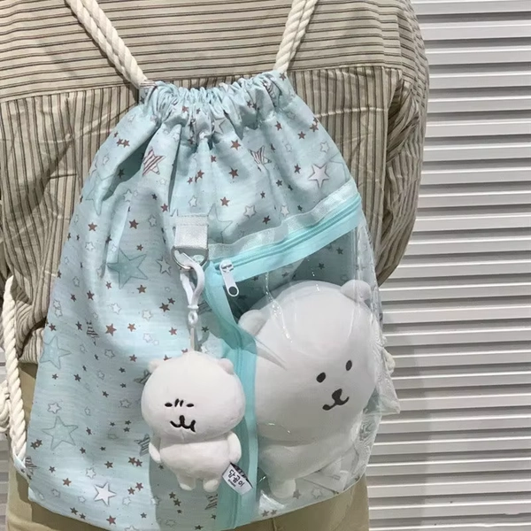 Cute Stars Polka Dots Drawstring Backpack Large Capacity Lightweight With Transparent Pocket For School Traveling Storage - AliExpress 1524
